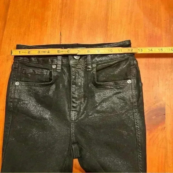 Free People x We The Free High Rise Coated Skinny Jeans Black 25 raw-cut hem - Picture 6 of 15